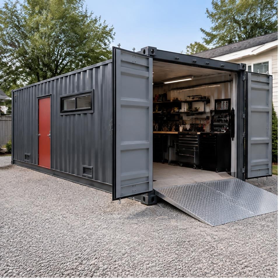 Outback Forge 20 Insulated Workshop Garage Outback Forge 20 Insulated Workshop Garage — front three-quarter exterior showing the catalog configuration