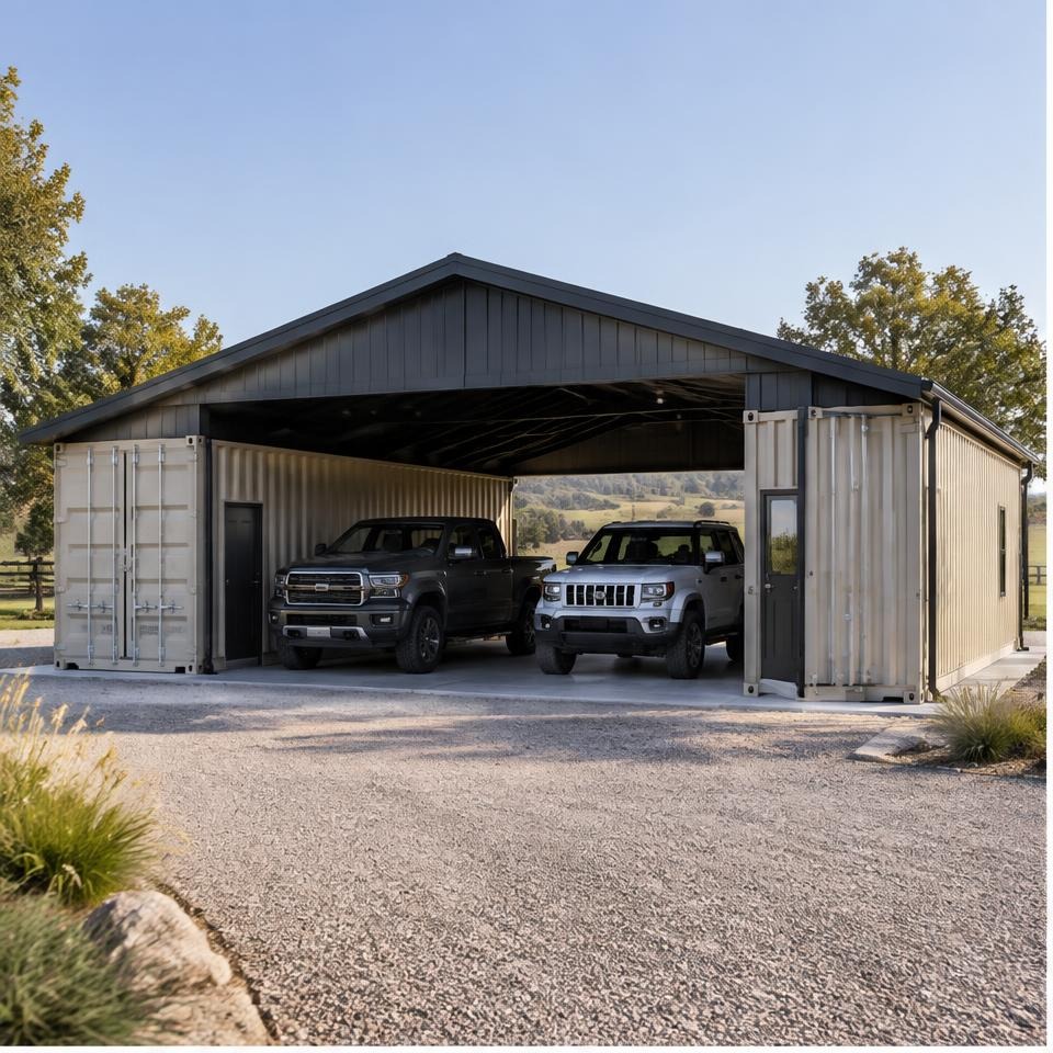 Outback RanchSpan 40 Twin-Bay Garage System Outback RanchSpan 40 Twin-Bay Garage System — front three-quarter exterior showing the catalog configuration