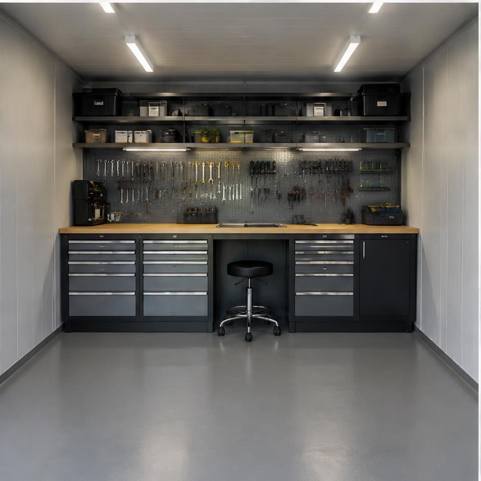 Outback Longhorn 40 Car & Workshop Garage — Interior feature and work zone Outback Longhorn 40 Car & Workshop Garage — interior feature and work zone showing the catalog configuration
