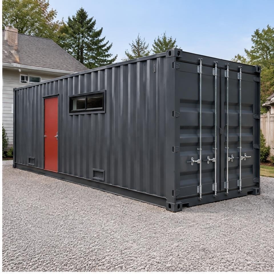 Outback Forge 20 Insulated Workshop Garage — Rear three-quarter exterior Outback Forge 20 Insulated Workshop Garage — rear three-quarter exterior showing the catalog configuration