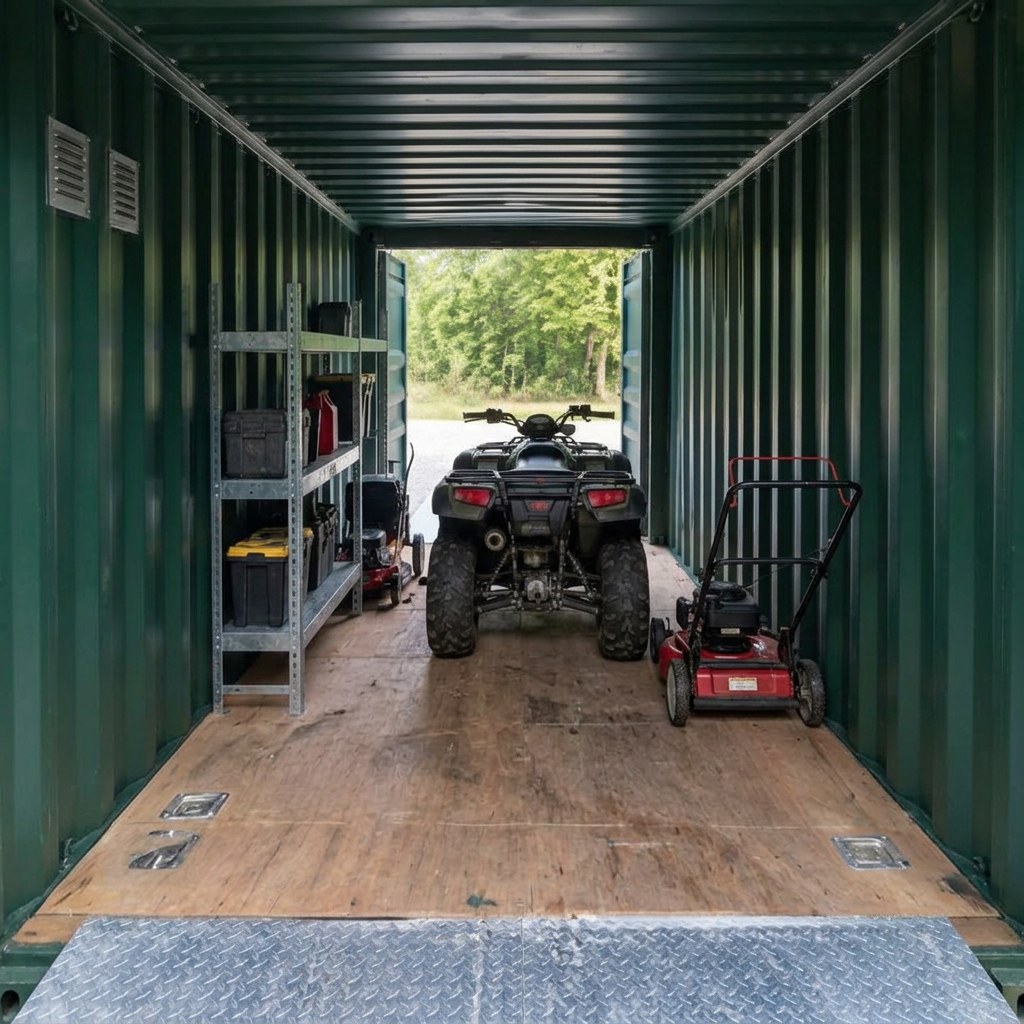 Outback Ridge 20 Compact Equipment Garage — Complete interior overview Outback Ridge 20 Compact Equipment Garage — complete interior overview showing the catalog configuration