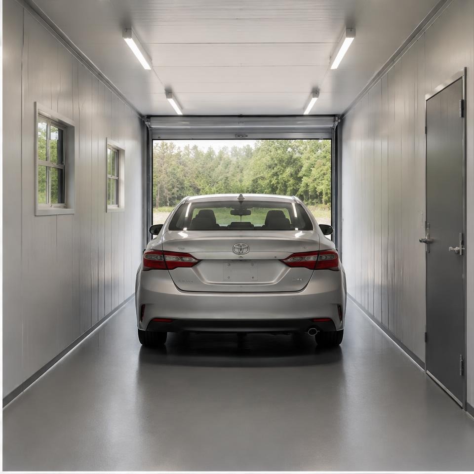 Outback Longhorn 40 Car & Workshop Garage — Interior toward vehicle door Outback Longhorn 40 Car & Workshop Garage — interior toward vehicle door showing the catalog configuration