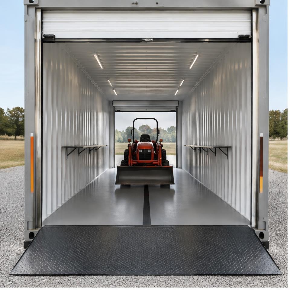 Outback Crosswind 40 High-Cube Drive-Through Garage — Interior from primary entrance Outback Crosswind 40 High-Cube Drive-Through Garage — interior from primary entrance showing the catalog configuration