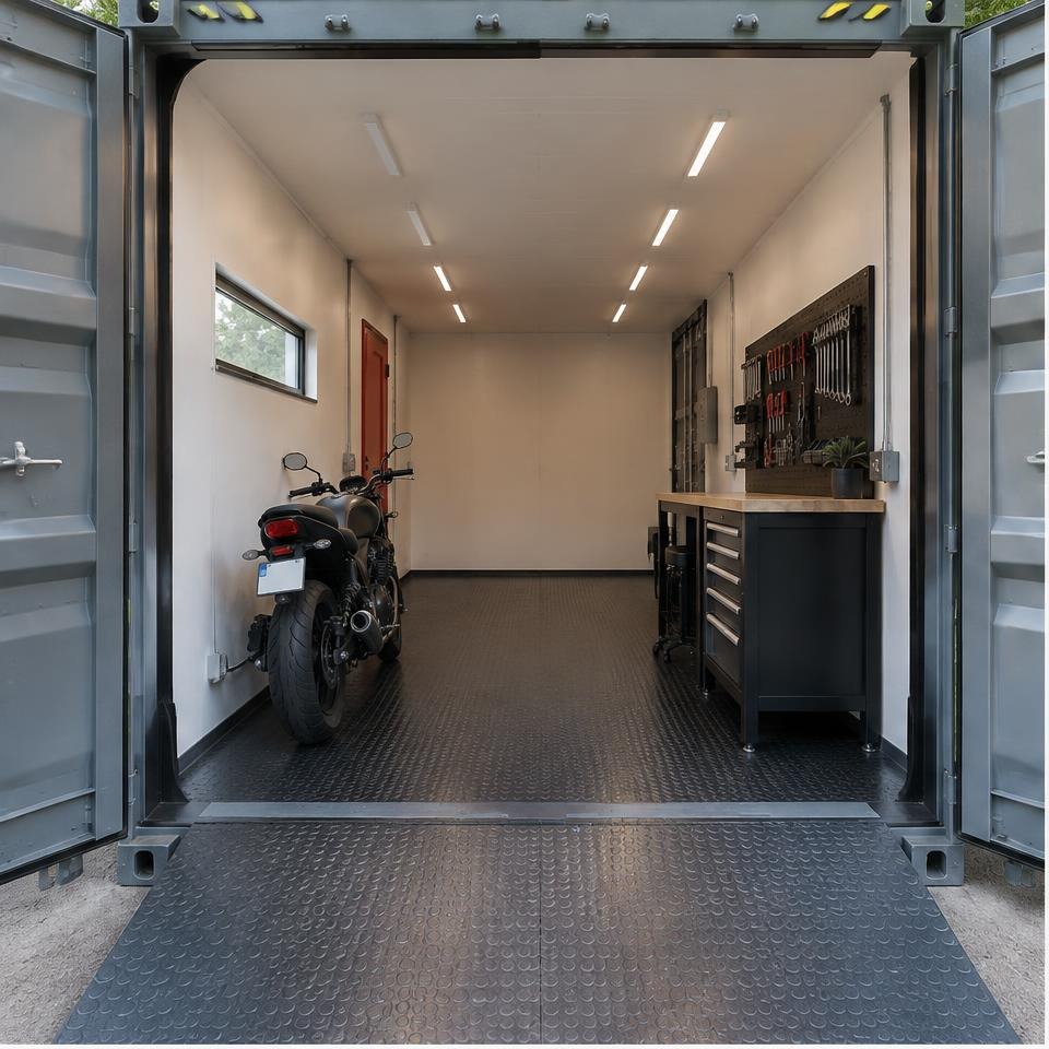 Outback Forge 20 Insulated Workshop Garage — Interior from primary entrance Outback Forge 20 Insulated Workshop Garage — interior from primary entrance showing the catalog configuration